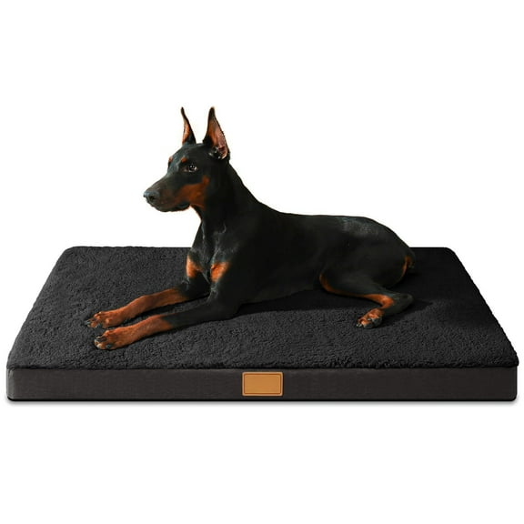 Orthopedic Dog Bed Large Sized Dog 36''X24'', Soft Waterproof Egg Crate Foam Medium Pet Crate Beds Mat with Removable Washable Cover and Non-Slip Bottom, Black