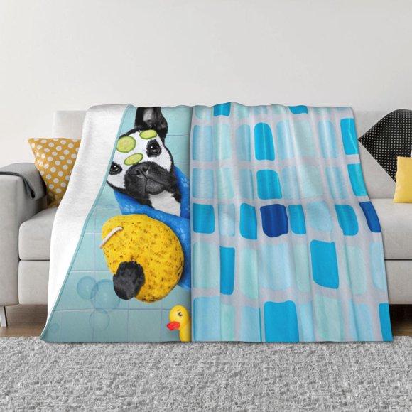 Fotbe French Bulldog Dog in a Bathtub Manta de Franela con Estampado, Manta Ultrasuave para Cama, Sofá, Auto, Hipoalergénica y Antibolitas-60"x50"