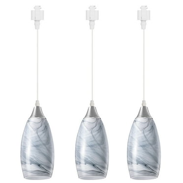 Kiven 3-Light H-Type track lighting pendants,Modern h track pendant lights with Grey Marble Glass Lampsade,Decorative Track Lighting Fixture
