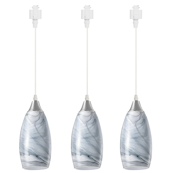Kiven 3-Light H-Type track lighting pendants,Modern h track pendant lights with Grey Marble Glass Lampsade,Decorative Track Lighting Fixture
