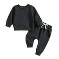 thumbnail image 2 of LYMAYTER 2PCS Toddler Baby Sweatshirt Outfit for Boys Girls 0M-3T Infant Crewneck T-Shirt Top& Drawstring Pants Set Long Sleeve Solid Sweatsuit Set, 2 of 8