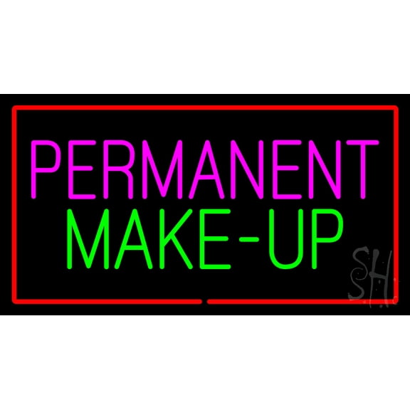 Permanent Make-Up Red Border LED Neon Sign 20 x 37 - inches, Black Square Cut Acrylic Backing, with Dimmer - Bright and Premium built indoor LED Neon Sign for Spa interior decor and storefront.