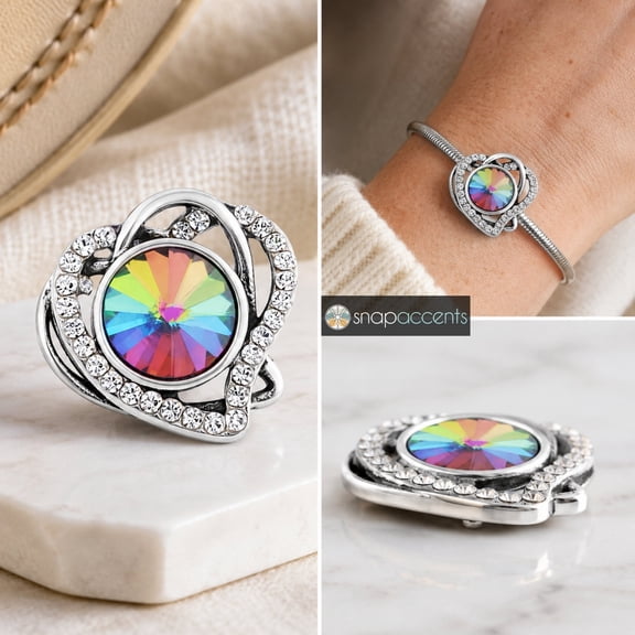 Snap Jewelry 18MM Radiant Rhinestone Heart Ginger Charm with Multicolor Crystal Center