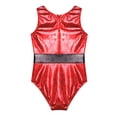 thumbnail image 4 of YONGHS Girls Christmas Santa Claus Dance Costume Shiny Metallic Gymnastics Ice Skating Leotard Red 12, 4 of 7