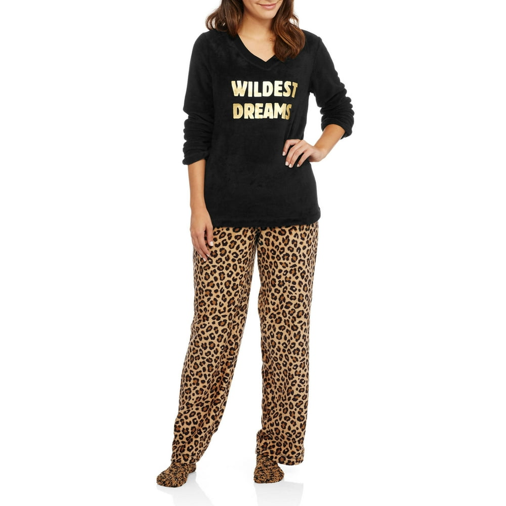 Secret Treasures - Women's Pajama Plush Fleece Sleep Top and Pants 3 Piece Sleepwear Giftable