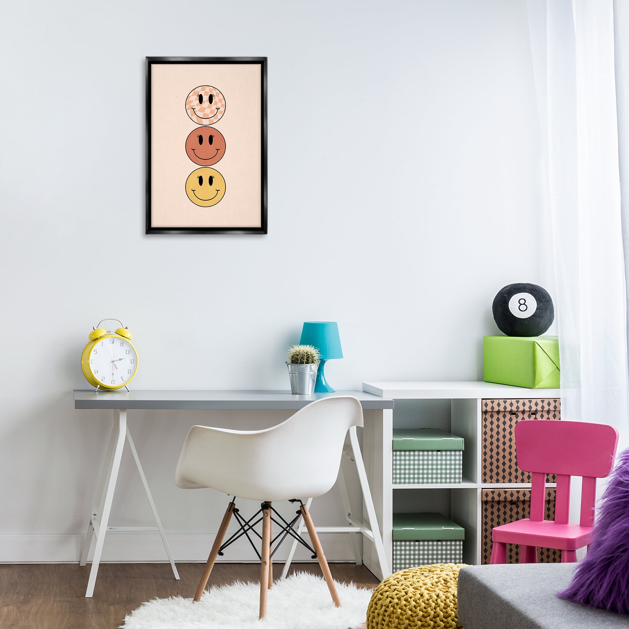 Stupell Industries Retro Smileys Trio Novelty Painting Black Floater Framed Art Print Wall Art, 17 x 25