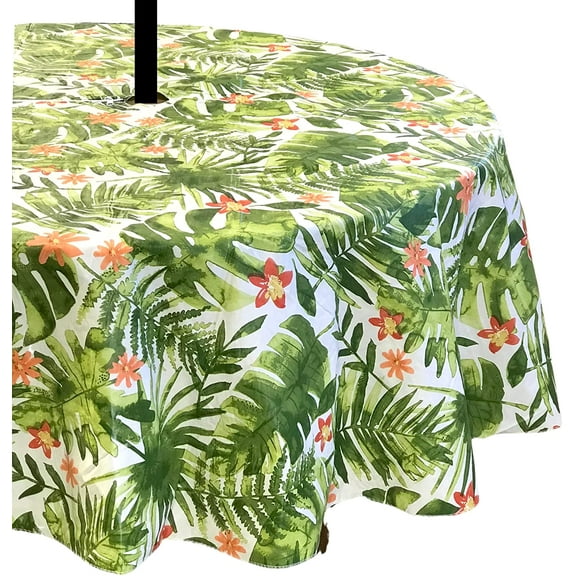 Elrene Summer Flannel Back Vinyl Tablecloths: Patio Table Umbrella Hole and Zipper Table Cover, 52" x 70" inch Rectangle