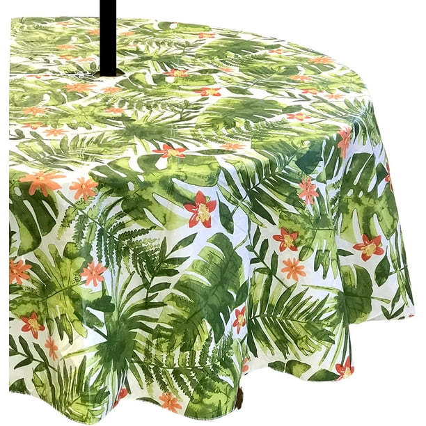 Elrene Summer Vinyl Tablecloths Umbrella Hole with Zipper 70"round