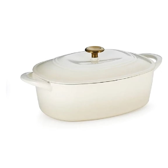 Tramontina 80131/506DS 7Qt. Oval Dutch Oven Cast Iron - Latte with Gold Knob