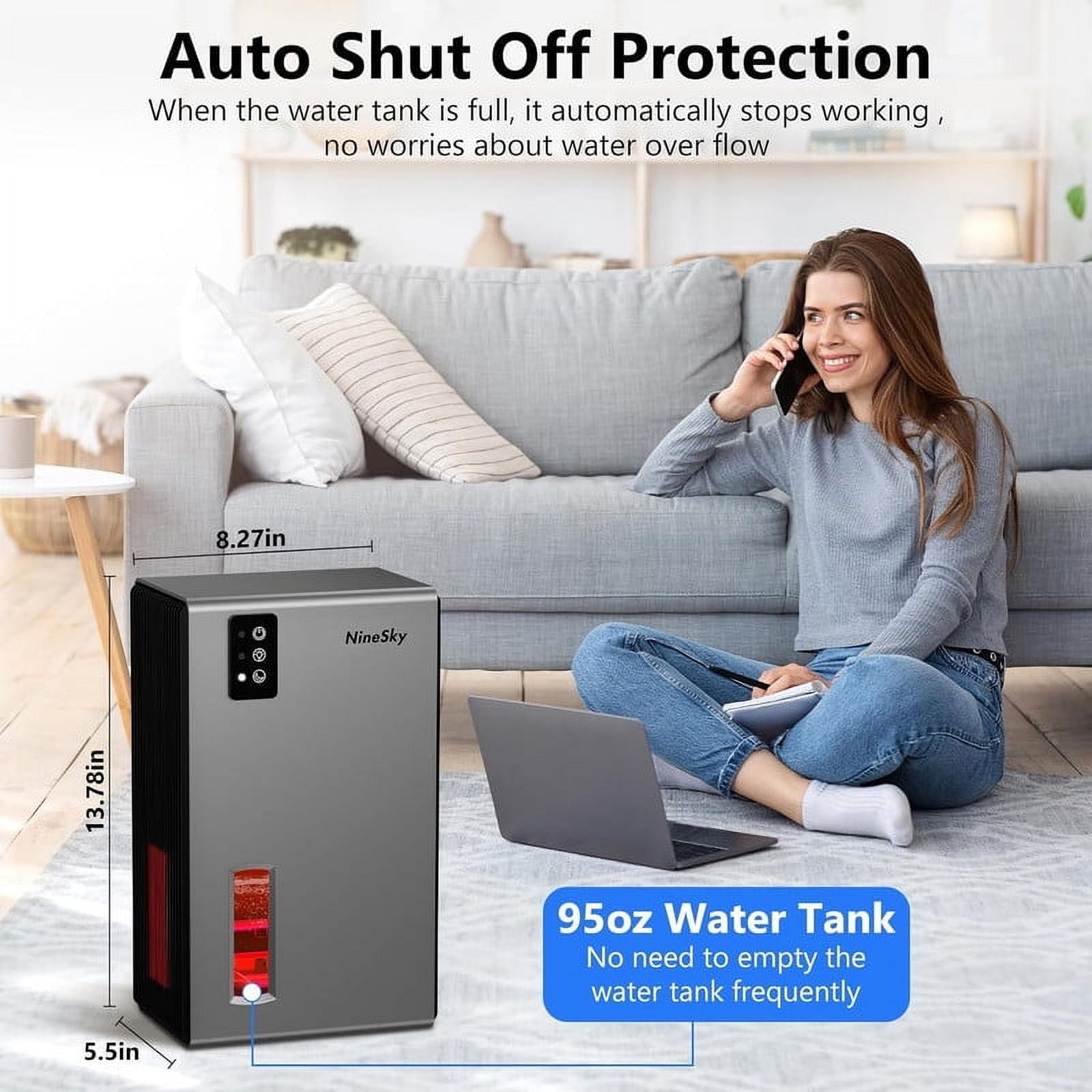 EGEH Dehumidifier for Home, 95 OZ Water Tank, 800 sq.ft Auto Shut Off Small Dehumidifiers for Bathroom Bedroom with 7 Colors LED Light (Gray)