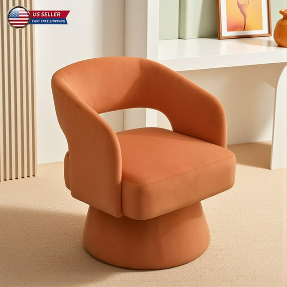 Hassch Modern Velvet Swivel Barrel Chair, Orange Upholstered Accent Lounge Chair with Curved Backrest for Living Room, Bedroom, Home Office