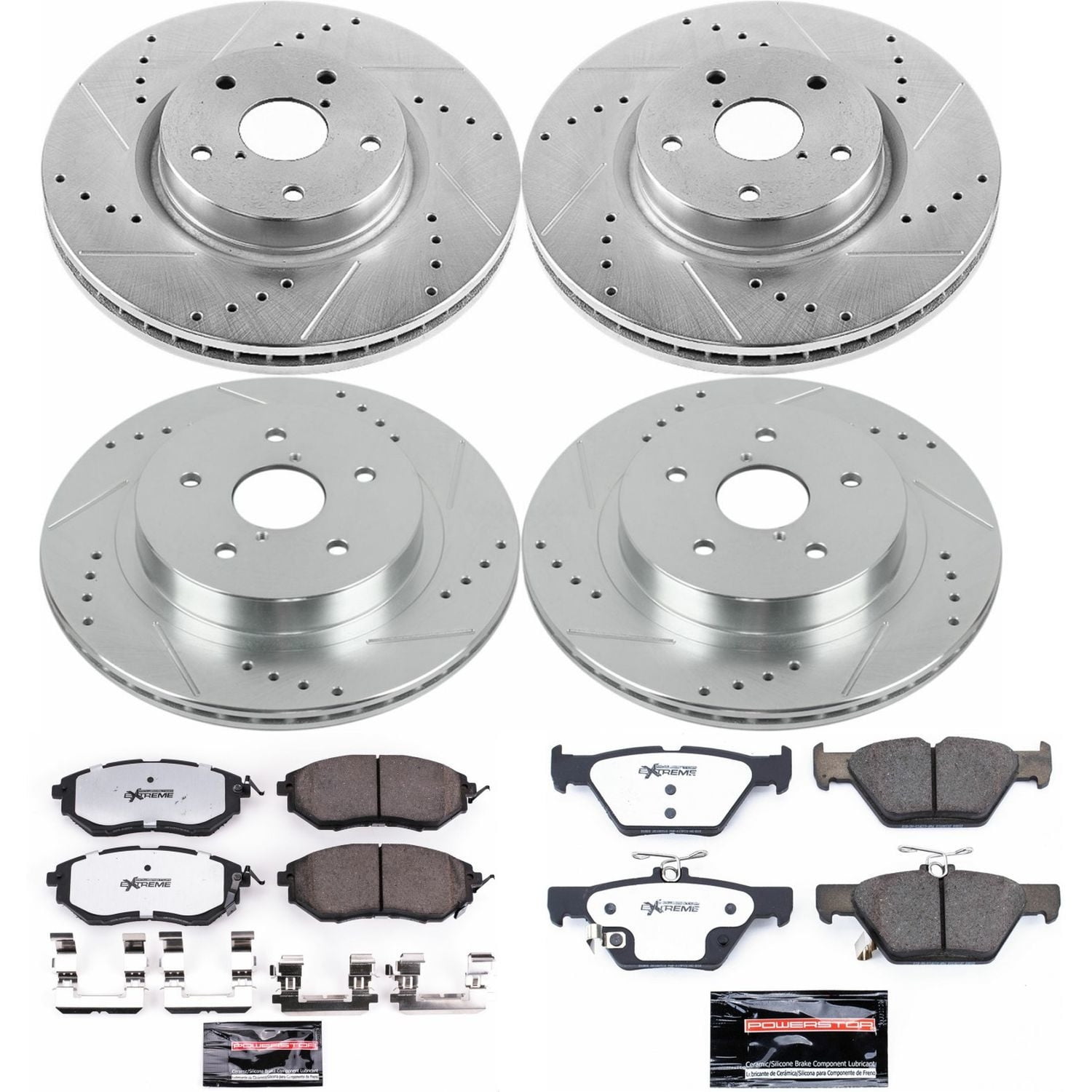 PowerStop Front and Rear Z26 Street Warrior Carbon-Fiber Ceramic Brake Pad and Drilled and Slotted Rotor Kit Fits: SUBARU Select Models K7028-26