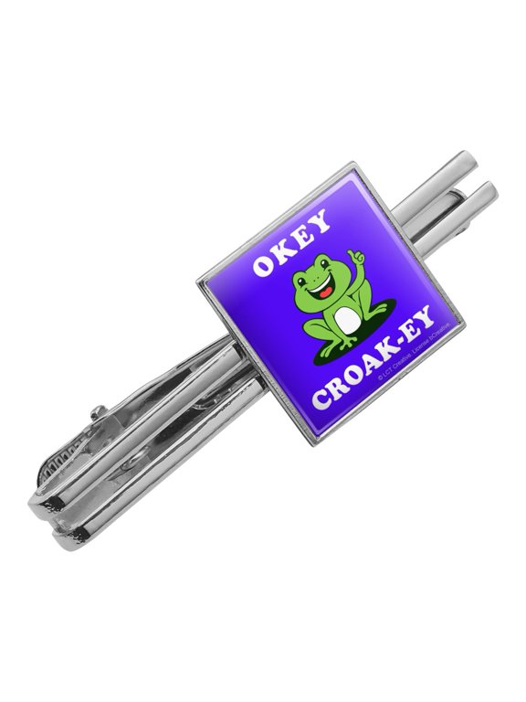Okey Croak-ey Dokey Frog Funny Humor Square Tie Bar Clip Clasp Tack- Silver or Gold