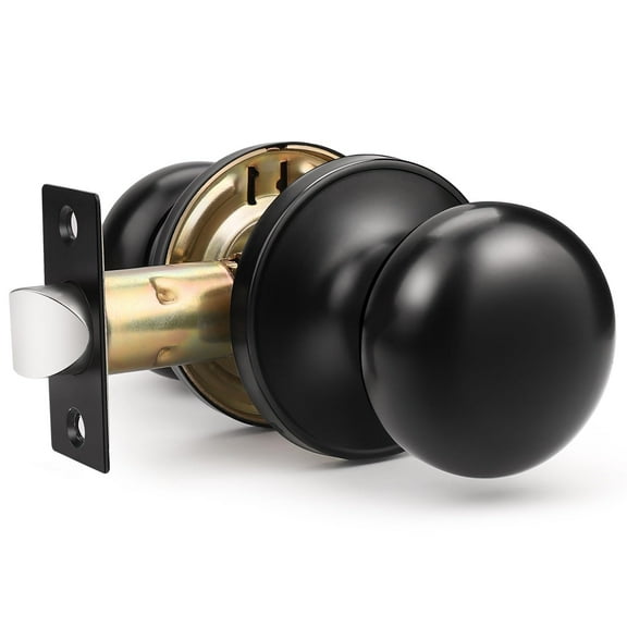 GOBEKOR 1 Pack Passage Door Knobs Interior Matte Black Keyless Door Knobs Closet Hall Door Knob Round Passage Knob with Lock C63