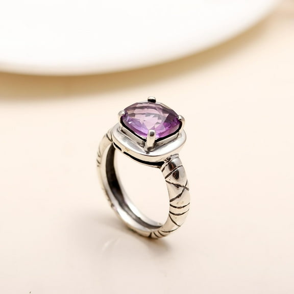 Natural Amethyst Ring, 925 Sterling Silver In Size : US Size 5,6,7,8,9,10, Purple Amethyst Designer Ring, Handmade Design, Purple Stone Ring