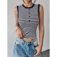 thumbnail image 4 of Women'S Stripe Ribbed Knit Tank Tops Summer Casual Slim Fit Sleeveless Tops for Daily Wear Navy Blue S, 4 of 8