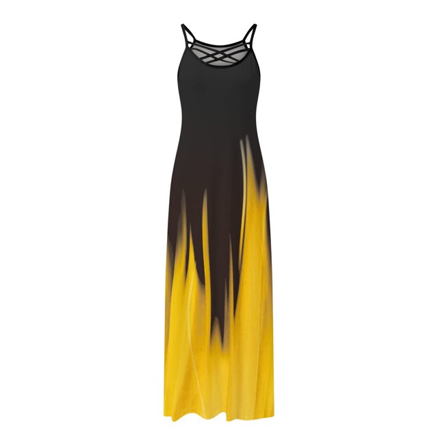 Ovzne Robes pour Femmes Robe Robes d'Été Décontractées Col en V Sans Manches Vacances Plage Poches Longue Robe Robe d'Été Imprimée Longues Robes Liquidation