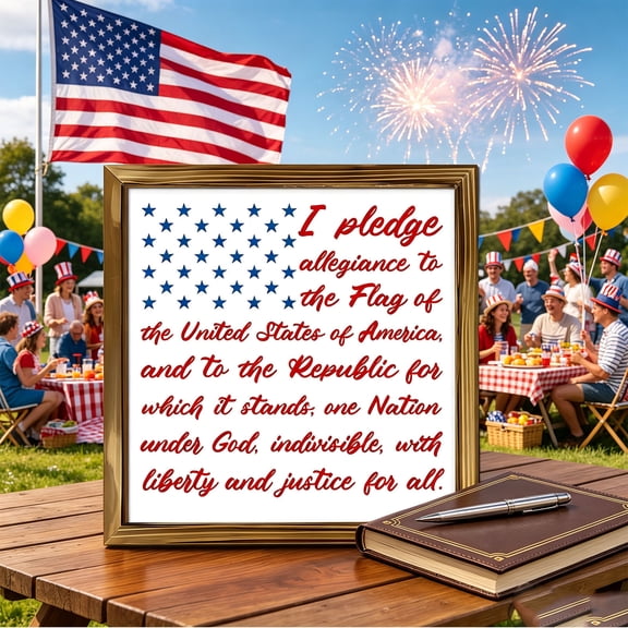 5.9 Inch Patriotic Pledge of Allegiance Wooden Sign, USA Flag Rustic Home Decor, 4th of July Independence Day Memorial Day Wall Decor