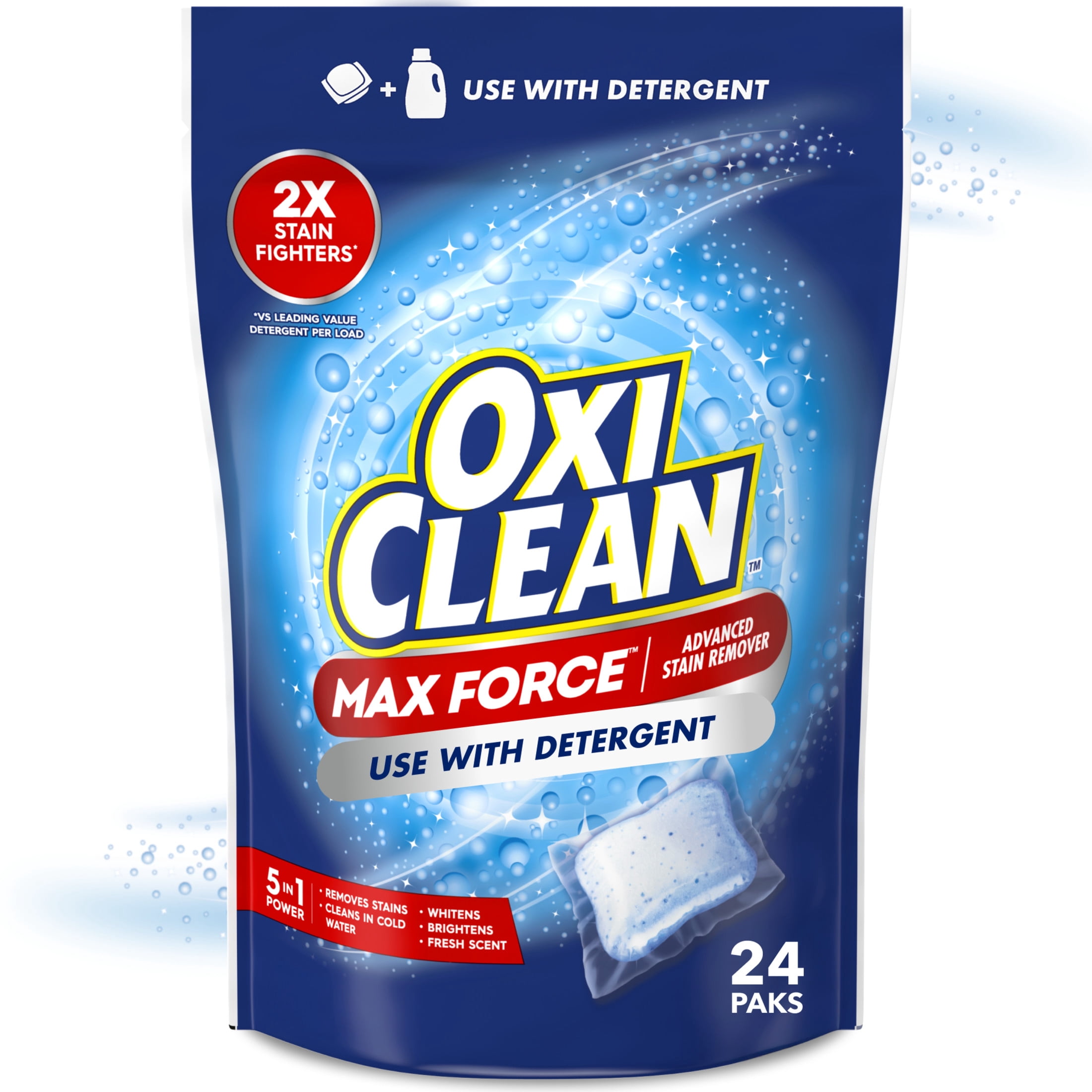 (4 pack) OxiClean Max Force Advanced Stain Remover Power Paks, Gentle Color-Safe Stain Treater, 24 Count