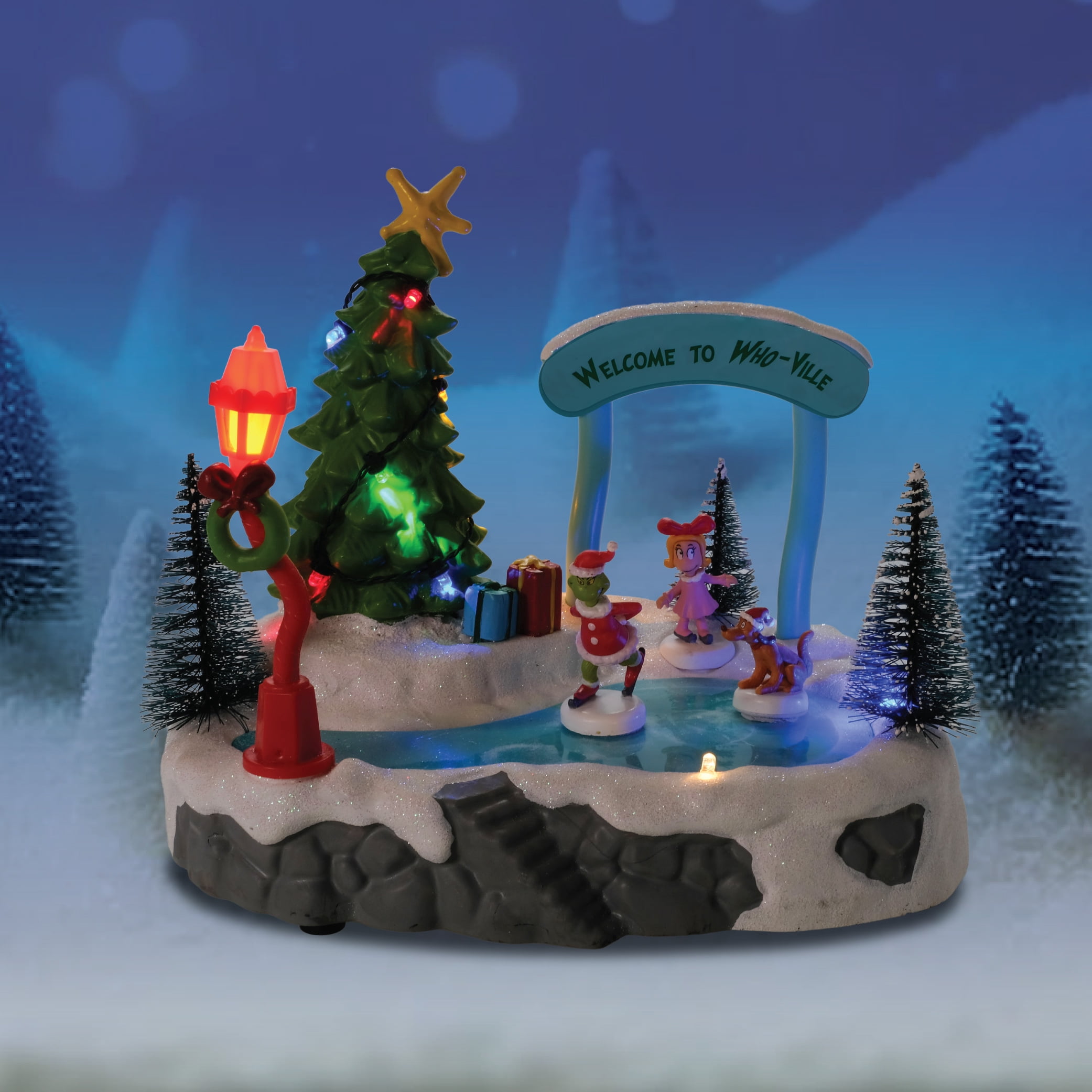 Dr. Seuss The Grinch Whoville Skating Scene Tabletop Christmas Figurine