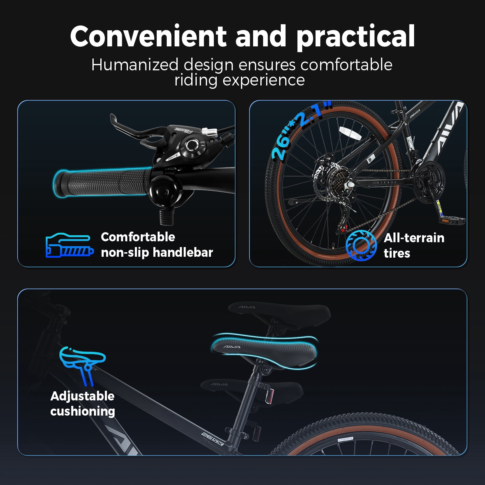 26" Wheel Mountain Bike, 21 Speed with Dual Disc Brake Mountain Bicycle, Aluminum Frame Fits Teens Womens Mens MTB Cycling Bikes