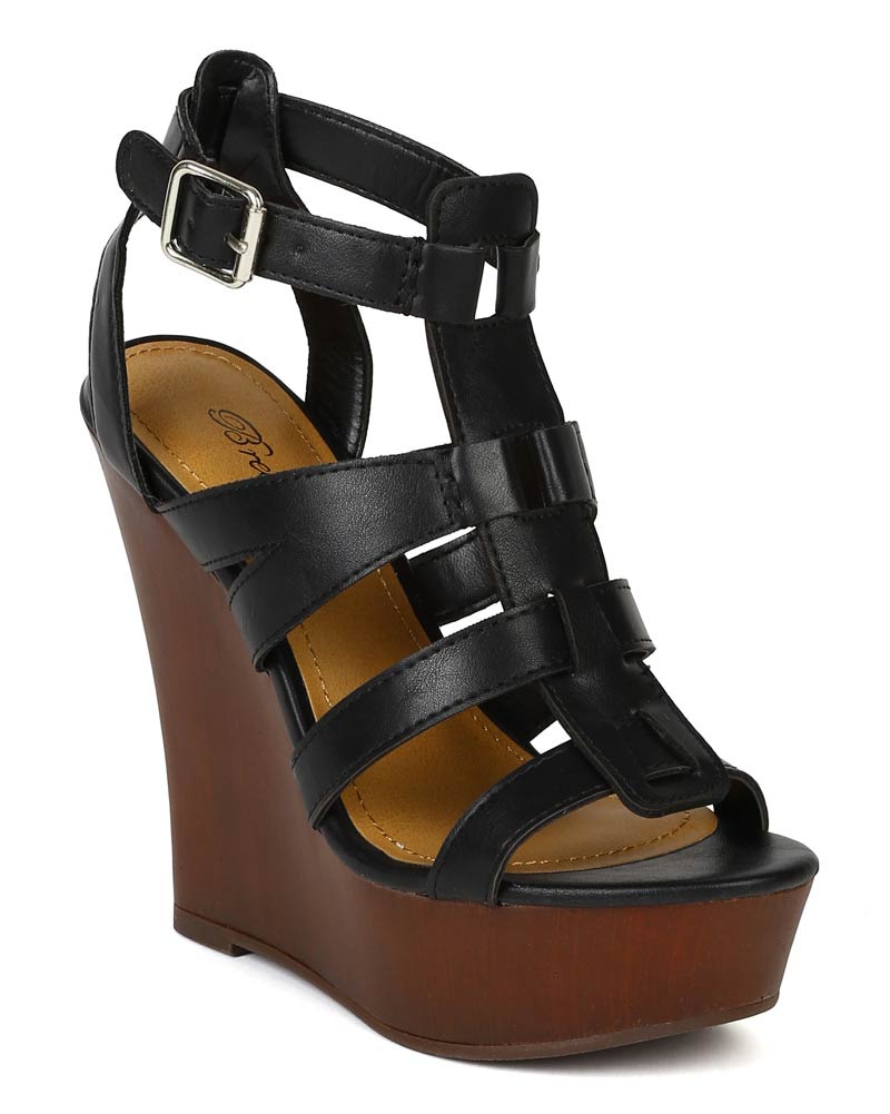 Strappy Wooden Platform Wedge Sandal 