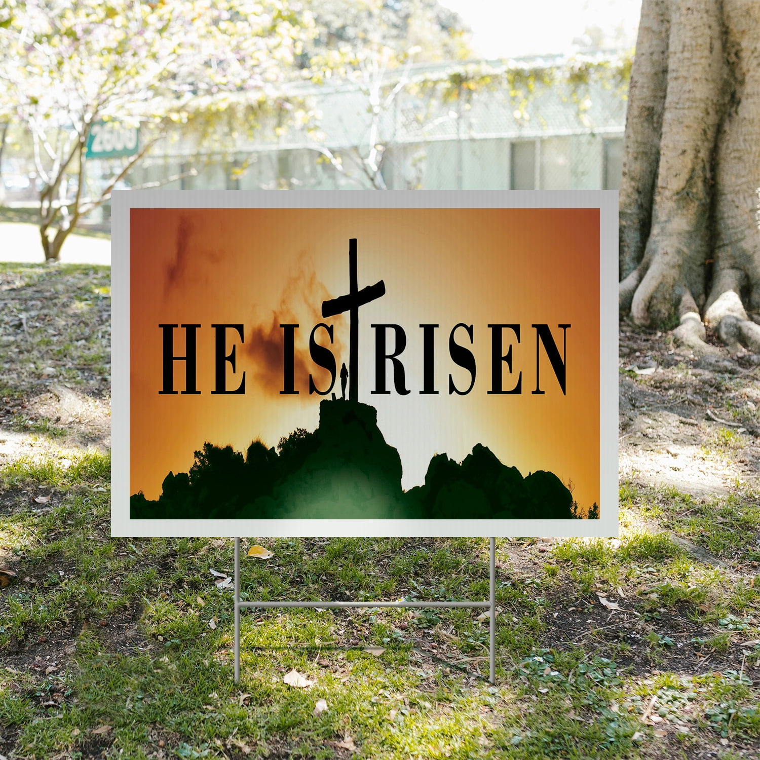 He is Risen Yard Sign 18 Inch x 24 Inch Single Sided Weatherproof Heavy-Duty Plastic with Stake | Faith-Based Design, Inspirational Message, Durable Material | Made in USA