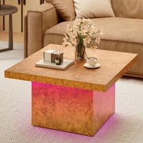 DEXTRUS Square Coffee Table with LED Lights, Center Table for Living Room, Burl Color
