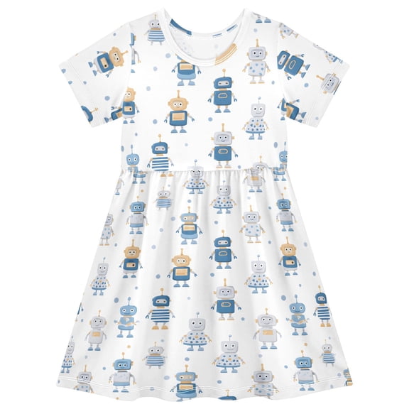 joogoo Cute Robots Girls' Short Sleeve Dress Kids Dresses 5-6T