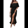 thumbnail image 2 of Vestido Informal de Lunares con Hombros Descubiertos para Mujer, con Volantes, Corsé, Borlas y Cintura Alta, con Abertura y Abertura, Color Liso Negro S, 2 of 8