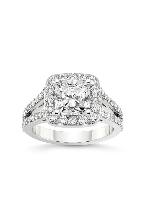 2 Carat IGI Certified Radiant Shape Lab Grown Diamond Engagement Ring | 14K White Gold | Rosalind Split Shank Halo Lab Diamond Ring | FG-VS1-VS2 Quality Friendly Diamonds