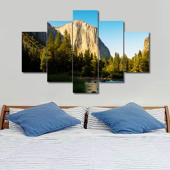 TISHIRON 5PCS Framed Canvas Wall Art Set,60"x40" Lake Mountain Trees Rocks Landscape Canvas Art Decor