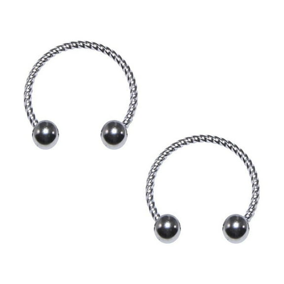 Pair of 18G Horseshoe Piercing Surgical Steel Rings with Rope Design