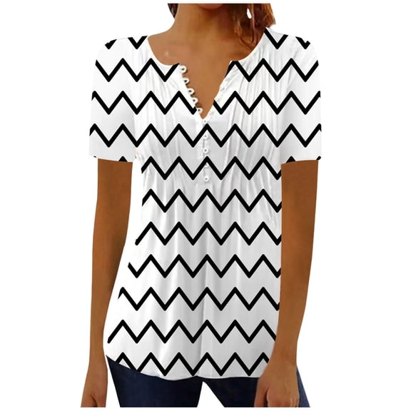 NJGRAE Business Casual Tops for Women Lace Tops for Women Women Summer Printing Button Cardigan Short Sleeve Shirt V Neck Casual Fitted Tunic Clothes Tops Women T-Shirt S
