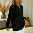 thumbnail image 6 of Women's Casual Long Sleeve V Neck Button Up Top Shirts Blouses Solid Color Loose Fit Business Office Work Travel Vacation Outfits Fashion Essential Gift for Ladies | Aestivo,Black M, 6 of 9