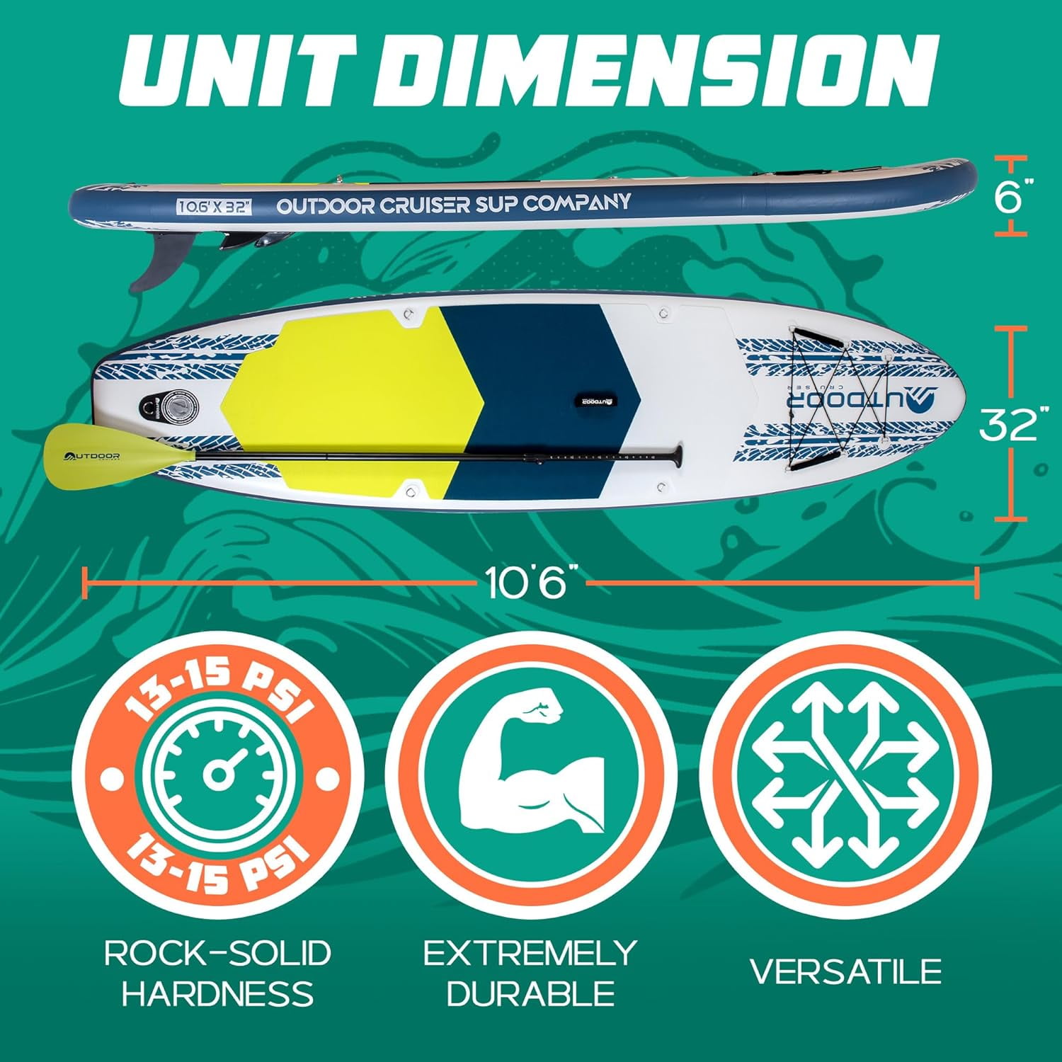 Outdoor Crusier Inflatable Stand Up Paddle Board, Ultra Portable & Lightweight, Wide Stable Non-Slip Design, Complete SUP Accessories, High-Quality Drop-Stitch Material - Coral White/Blue