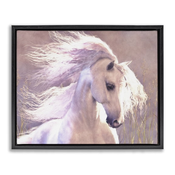 Stupell Industries Cottage White Horse in Nature Black Floating Frame Canvas Art, 21 x 17, by Laurie Prindle