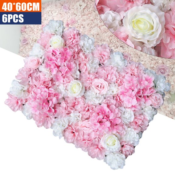 Miumaeov 6Pcs Artificial Flower Wall Panels Rose Backdrop Romantic Wedding Decor 40*60cm