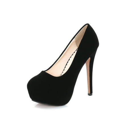 

Ferndule Ladies Round Toe Dress Shoes Formal Sexy High Heel Pumps Anti-Slip Slip On Black (14cm) 6.5