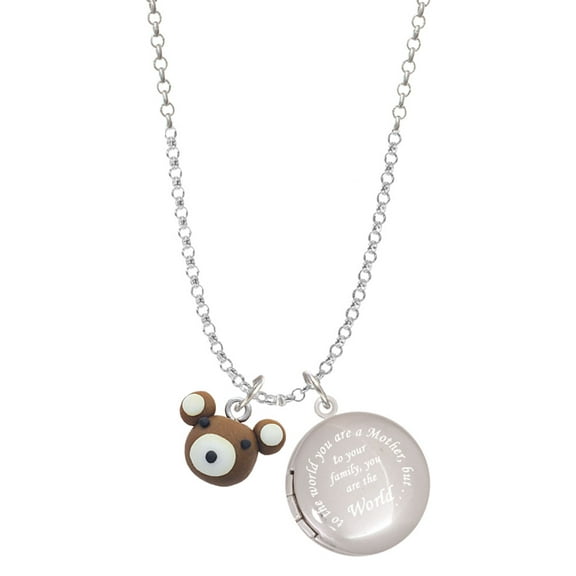 Delight Jewelry Fimo Clay Teddy Bear To the World You are a Mother Locket Necklace