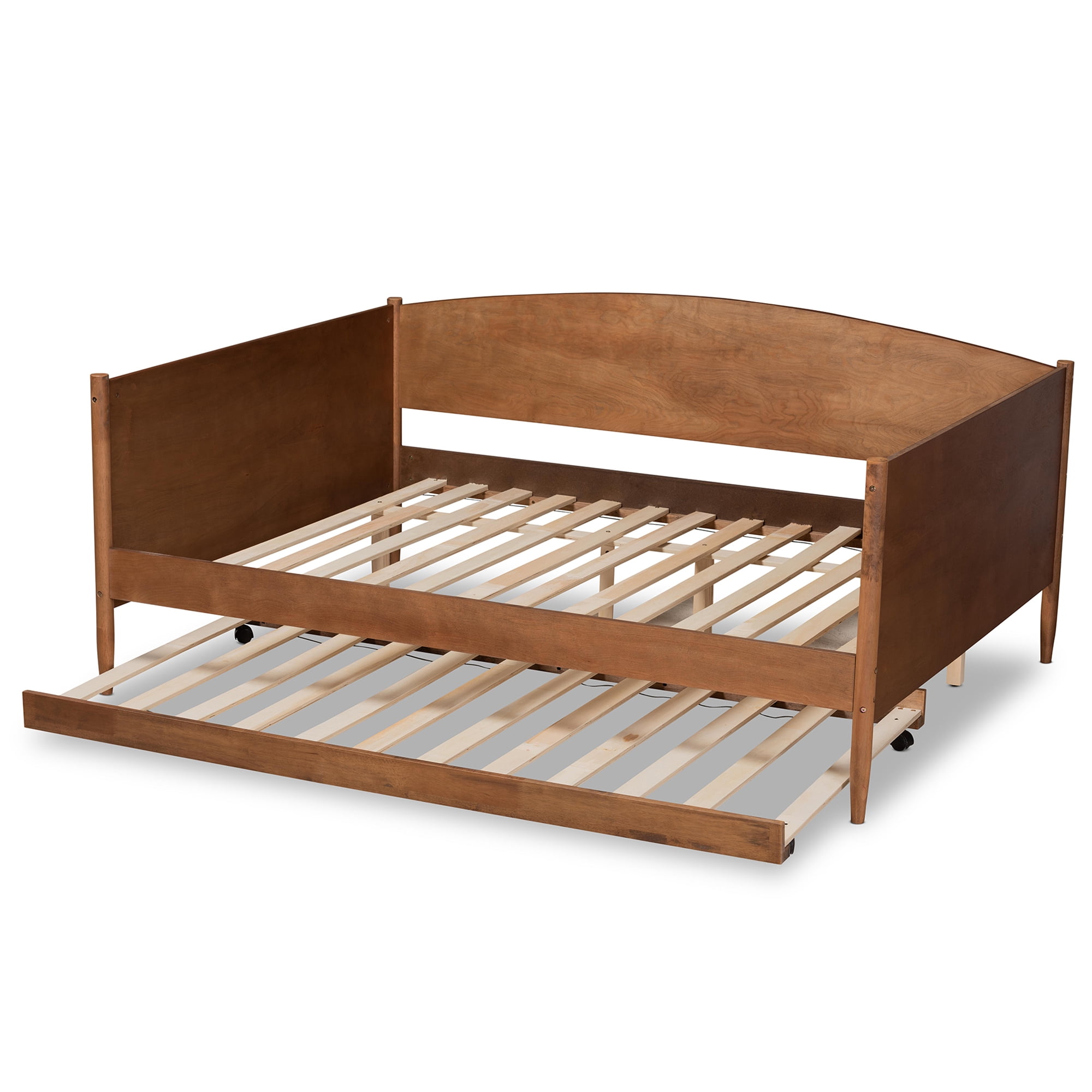 Baxton Studio Veles Mid-Century Wood with Trundle Daybed, Full, Ash Walnut