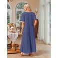 thumbnail image 6 of Summer Maxi Dresses for Women Beach Vacation Casual Short Sleeve Long T Shirt Dress with Pockets Blue L, 6 of 9