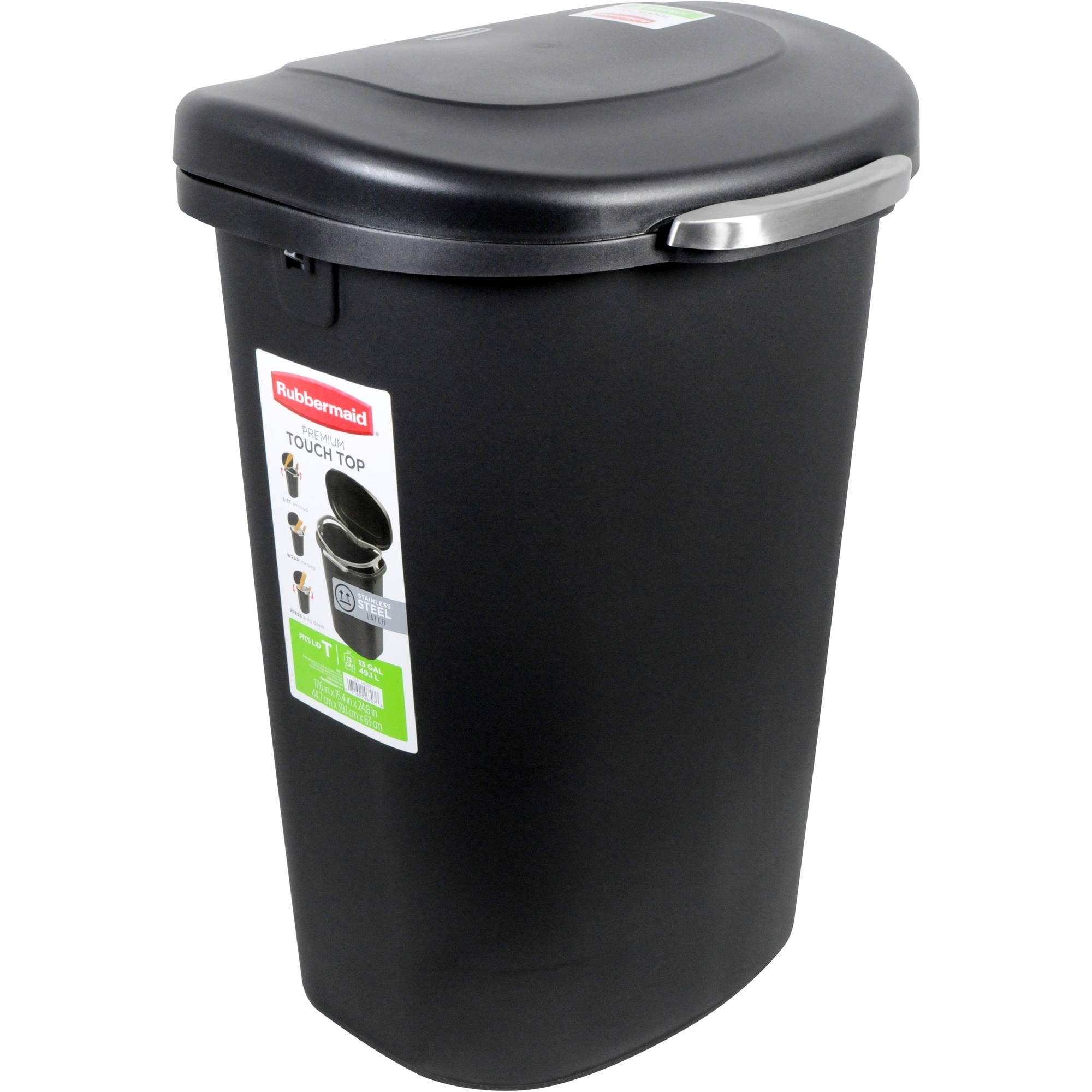 Kitchen Trach Can 13 Gallon Garbage Bin Waste Basket Touch Lid Plastic Black NEW 