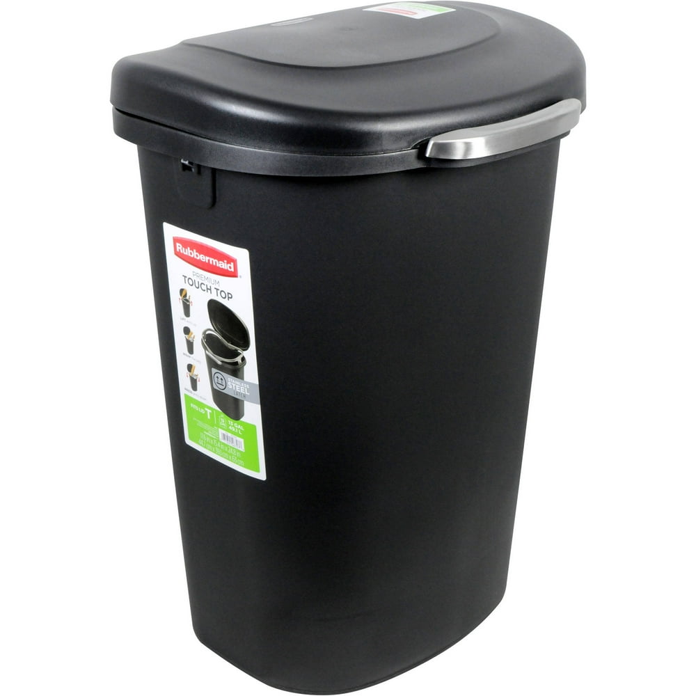 Rubbermaid, Premium Wastebasket with Touch Top, 13 gal, Plasic, Black