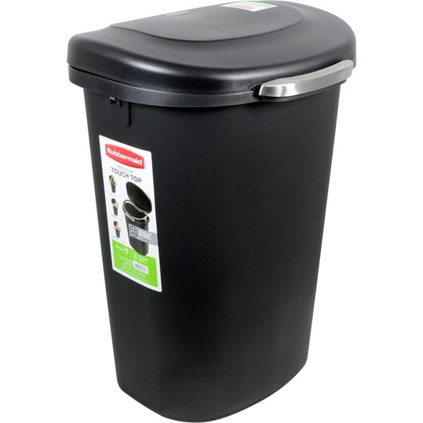 Rubbermaid, Premium Wastebasket with Touch Top, 13 gal, Plasic, Black
