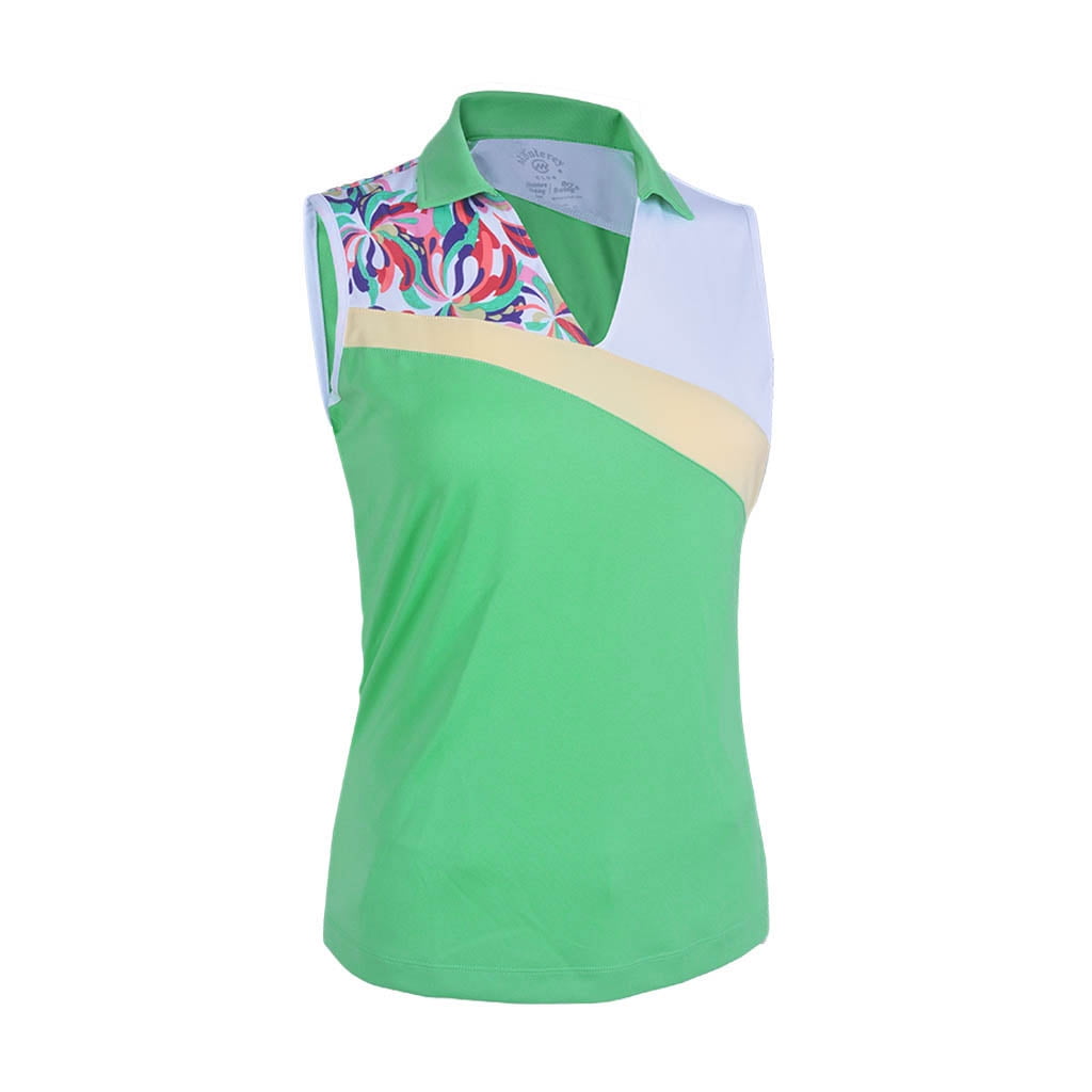 Monterey Club Women's Fountain Floral Print Block Sleeveless Golf Polo