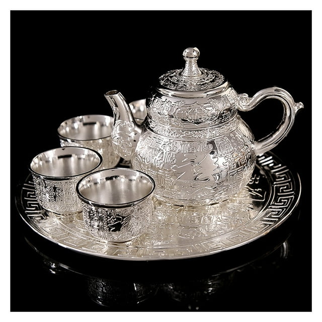 Baifu Juego De Té Traje Hecho A Mano Juego De Té De Plata Tetera Taza Justa Taza De Plata Traje Grande Taza De Té Tetera Bandeja De Té