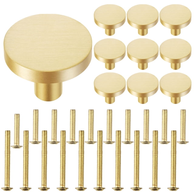10 Pcs Boutons de Tiroir Ronds en Alliage d'Aluminium Doré Moderne - Poignées d'Armoire à Trou Unique de 30mm de Diamètre avec Finition Brossée, Projection de 23mm, Matériel en Métal Solide de 18,5g pour Cuisine, Garde-Robe, Salle de Bain