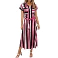 thumbnail image 1 of Robe de Travail Décontractée pour Femmes avec Ceinture à la Taille Chemise à Manches Courtes Col Robe Rayée, 1 of 9