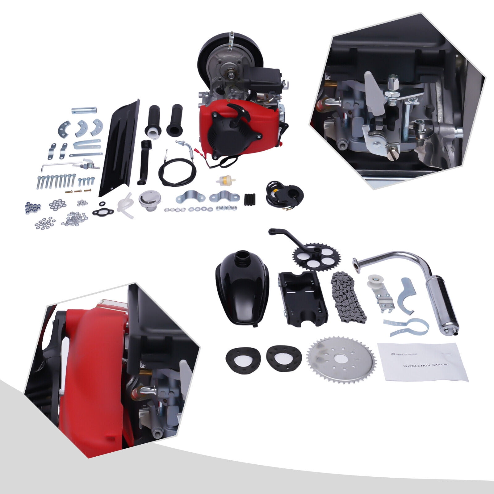 Miumaeov 4-Stroke 49CC Bike Gas Petrol Engine Motor Kit Motorized Bicycle Scooter Conversion Kit Gear Belt Drive Recoil Starter